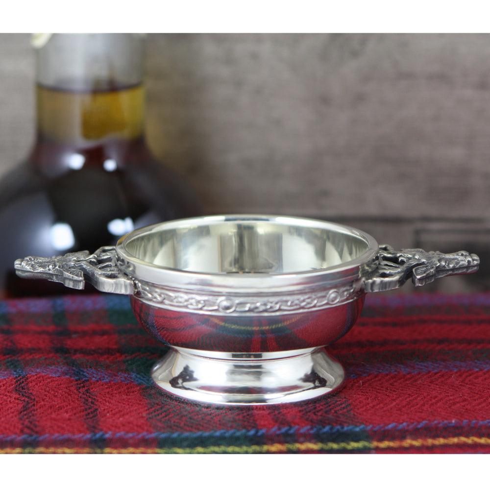 English Factory 2.5 Inch Stag Handle Pewter Quaich Bowl