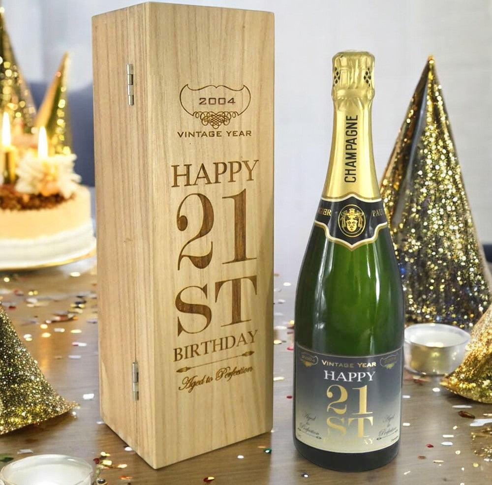English Factory 21st Birthday Gift For Him Or Her Personalised 75cl Bottle Of Champagne Presented In An Engraved Wooden Box 2004