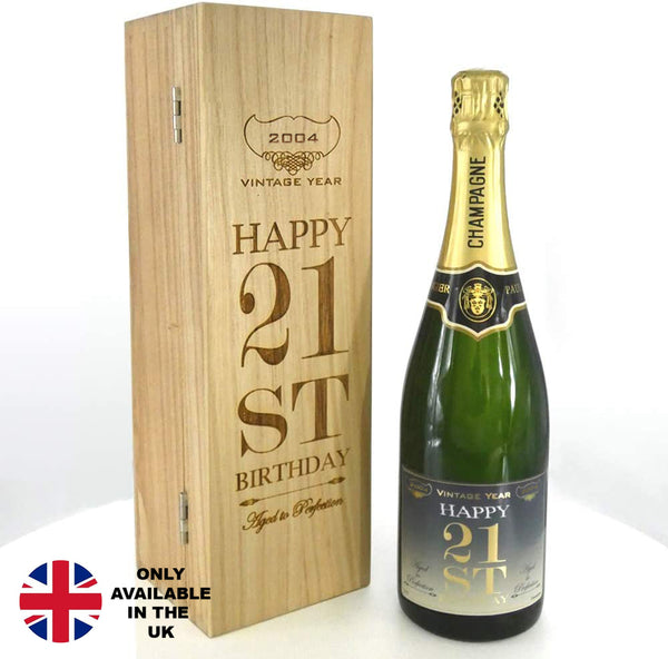 english factory 21st Birthday Gift For Him or Her Personalised 75cl Bottle of Champagne Presented in an Engraved Wooden Box 2004