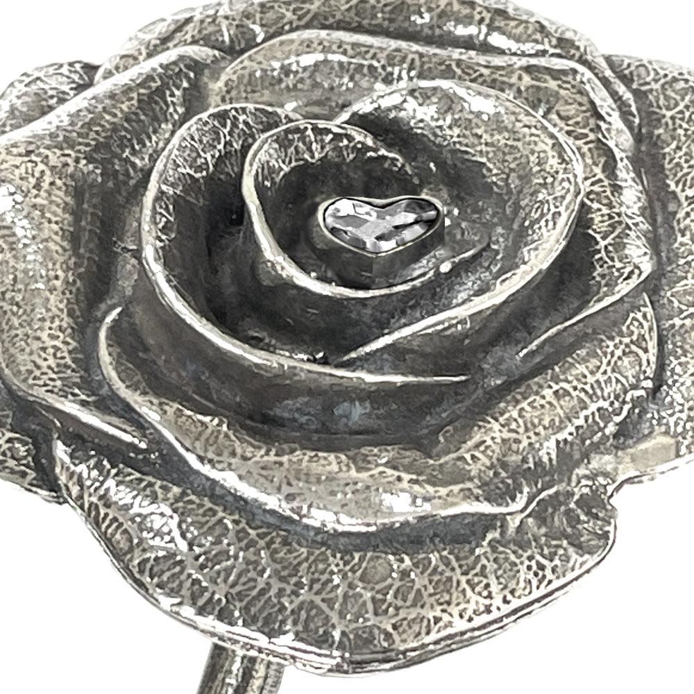 English Factory 25th 25 Year Silver Wedding Anniversary Everlasting Forever Rose With Swarovski Heart Crystal Keepsake Gift