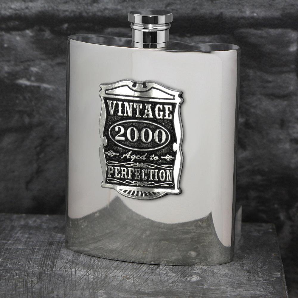 English Factory 25th Birthday Or Anniversary Gift 2000 Vintage Years Pewter Hip Flask