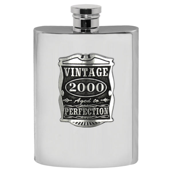 english factory 25th Birthday or Anniversary Gift 2000 Vintage Years Pewter Hip Flask