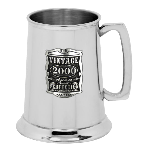 english factory 25th Birthday or Anniversary Gift 2000 Vintage Years Pewter Beer Mug Tankard