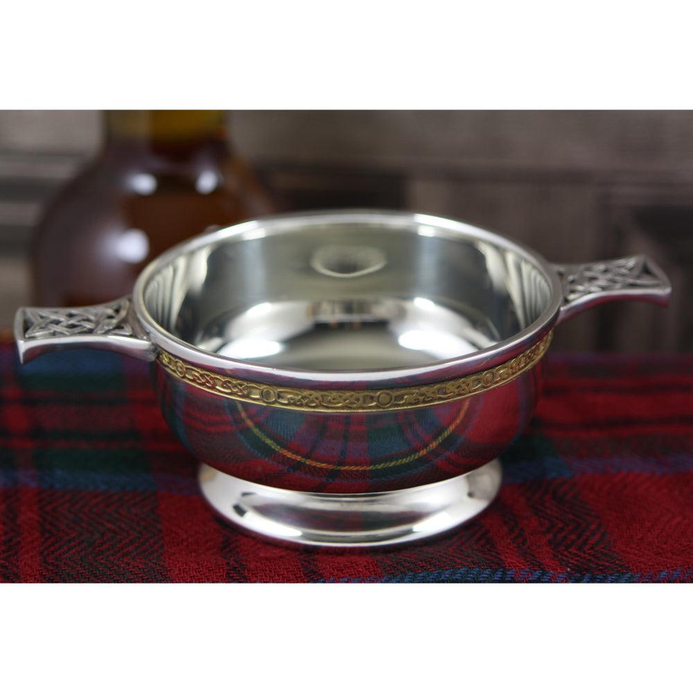 English Factory 3.5 Inch Brass Celtic Band Pewter Quaich Bowl
