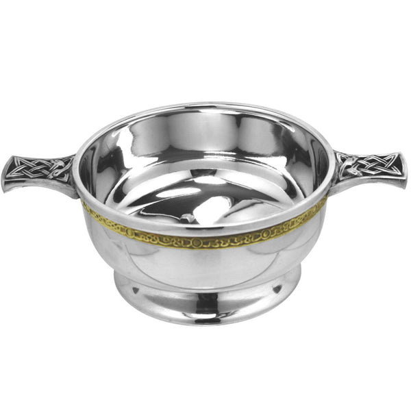 english factory 3.5 Inch Brass Celtic Band Pewter Quaich Bowl