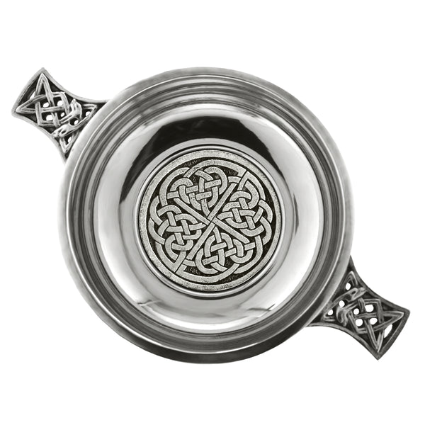 english factory 3.5 Inch Celtic Knot Handle Pewter Quaich Bowl with Badge