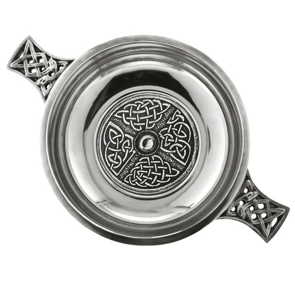 english factory 3.5 Inch Celtic Knot Handle Pewter Quaich Bowl with Badge