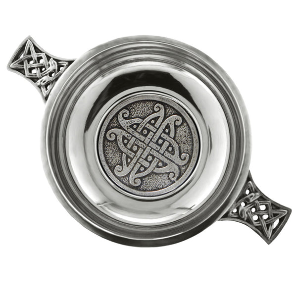 english factory 3.5 Inch Celtic Knot Handle Pewter Quaich Bowl with Badge english factory 3.5 Inch Celtic Knot Handle Pewter Quaich Bowl with Badge