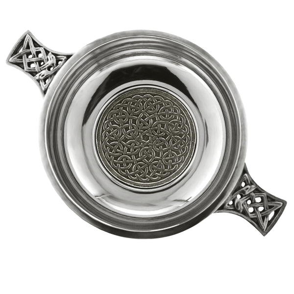 english factory 3.5 Inch Celtic Knot Handle Pewter Quaich Bowl with Badge english factory 3.5 Inch Celtic Knot Handle Pewter Quaich Bowl with Badge