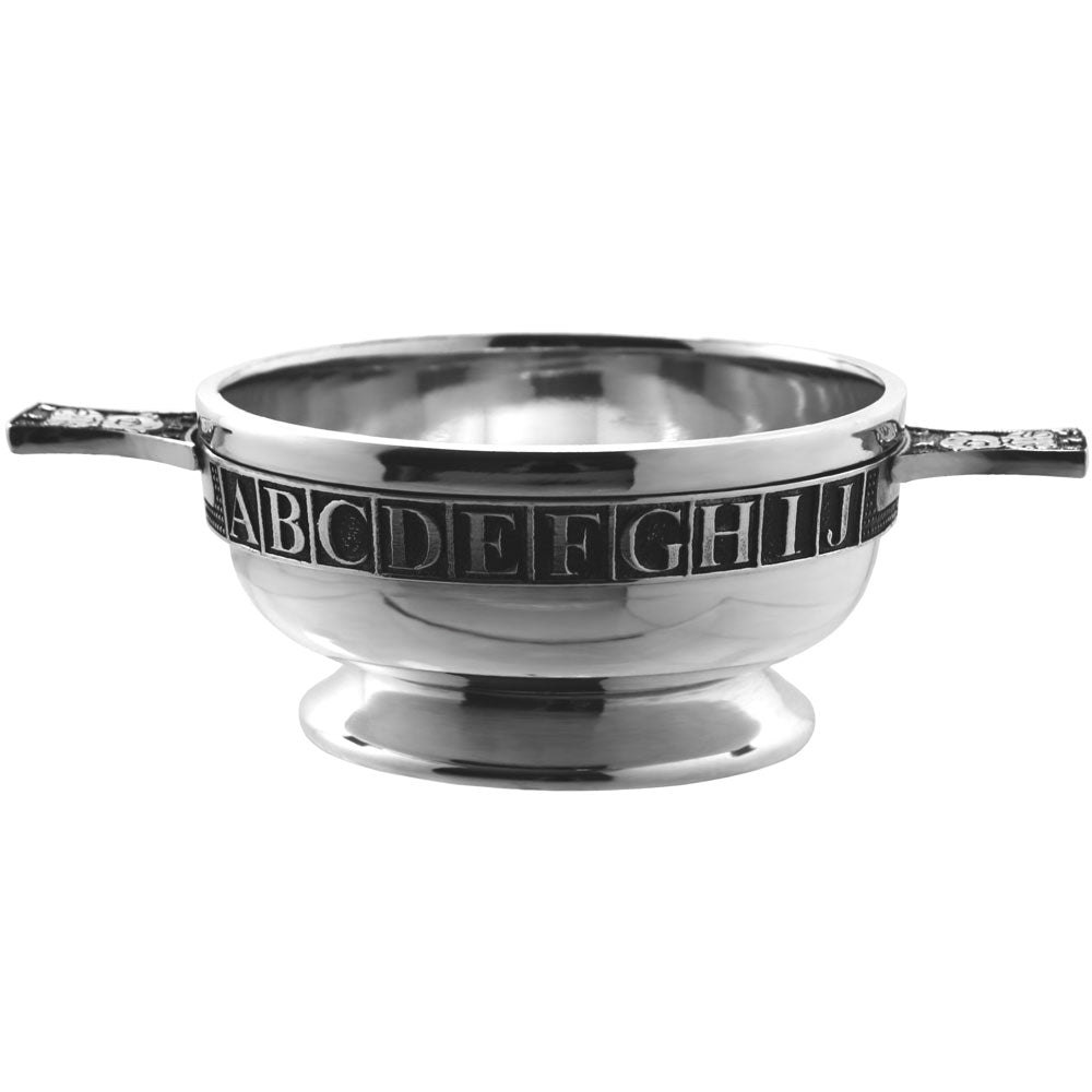 English Factory 3.5 Inch Childrens Pewter Quaich Bowl - ABC 123 Teddy Bear Handles
