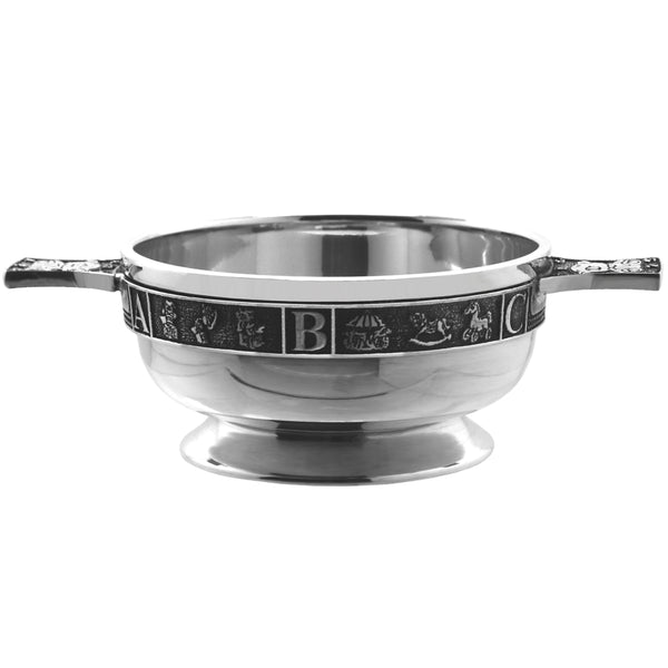 english factory 3.5 Inch Childrens Pewter Quaich Bowl - ABC 123 Teddy Bear Handles