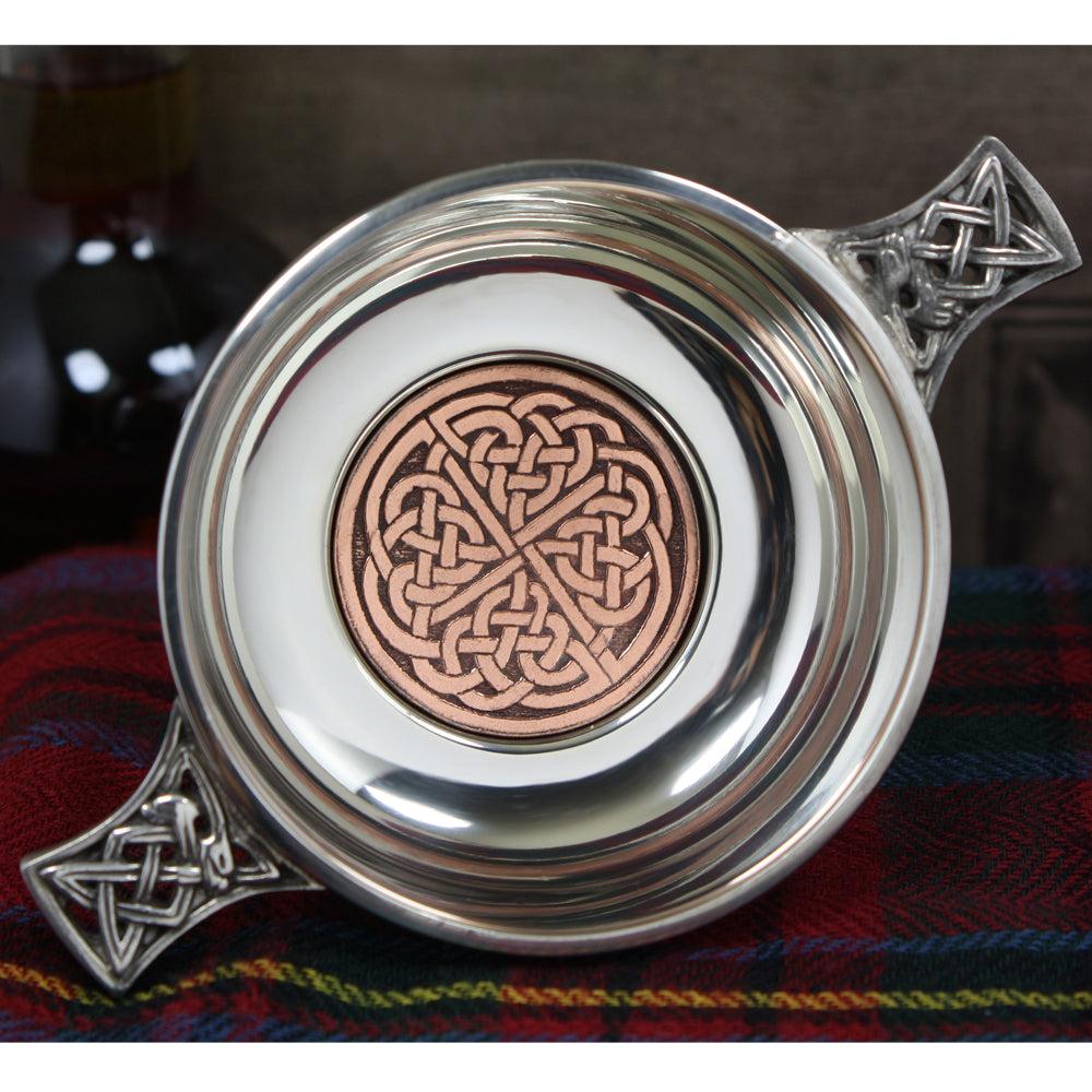 English Factory 3.5 Inch Pewter Quaich Bowl With Rose Copper Badge