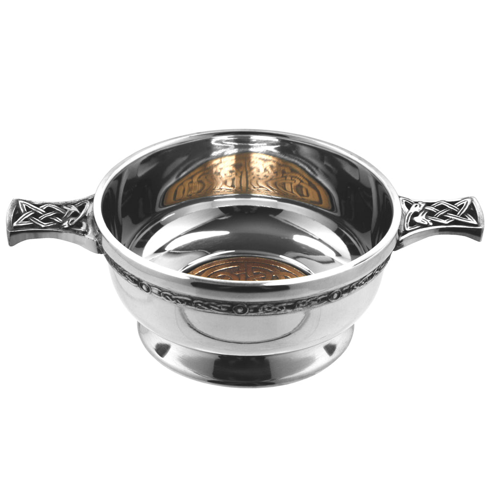 English Factory 3.5 Inch Pewter Quaich Bowl With Rose Copper Badge