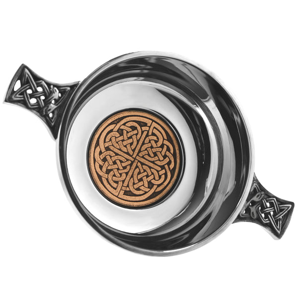 english factory 3.5 Inch Pewter Quaich Bowl with Rose Copper Badge