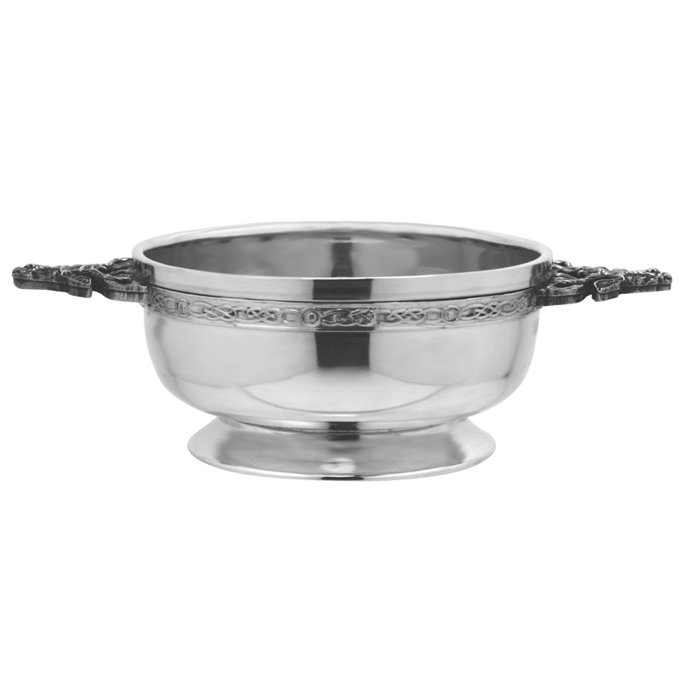 English Factory 3.5 Inch Stag Handle Pewter Quaich Bowl