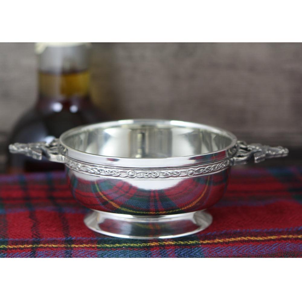 English Factory 3.5 Inch Stag Handle Pewter Quaich Bowl