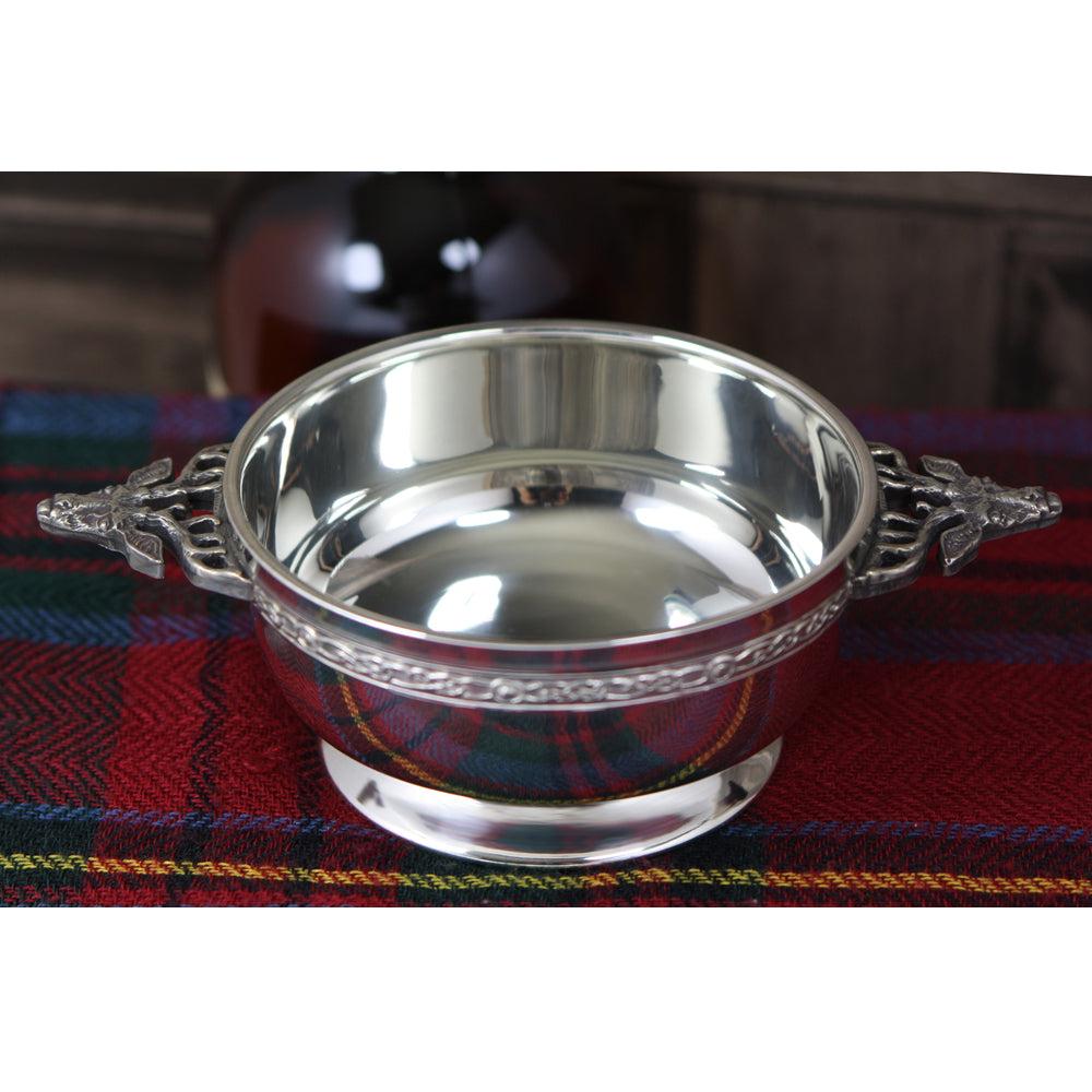 English Factory 3.5 Inch Stag Handle Pewter Quaich Bowl