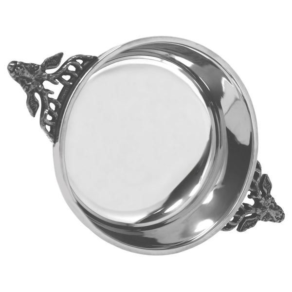 english factory 3.5 Inch Stag Handle Pewter Quaich Bowl