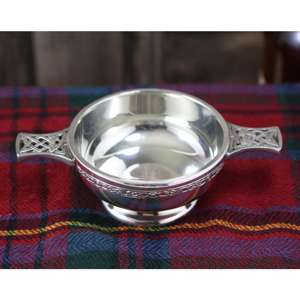 English Factory 3 Inch Celtic Knot Handle Pewter Quaich Bowl