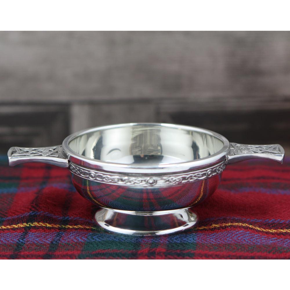 English Factory 3 Inch Celtic Knot Handle Pewter Quaich Bowl