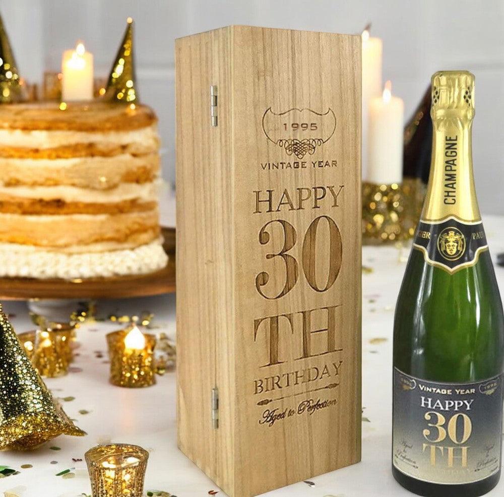 English Factory 30th Birthday Gift For Him Or Her Personalised 75cl Bottle Of Champagne Presented In An Engraved Wooden Box 1995