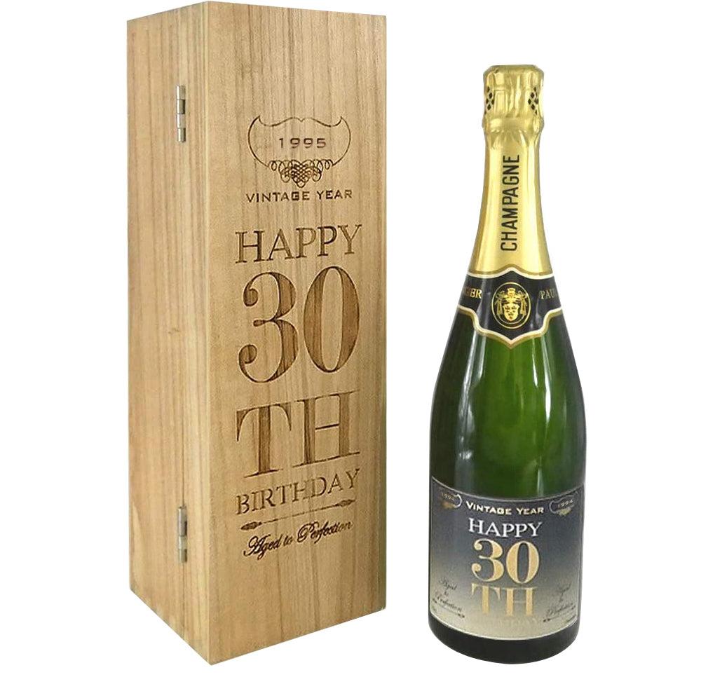 English Factory 30th Birthday Gift For Him Or Her Personalised 75cl Bottle Of Champagne Presented In An Engraved Wooden Box 1995