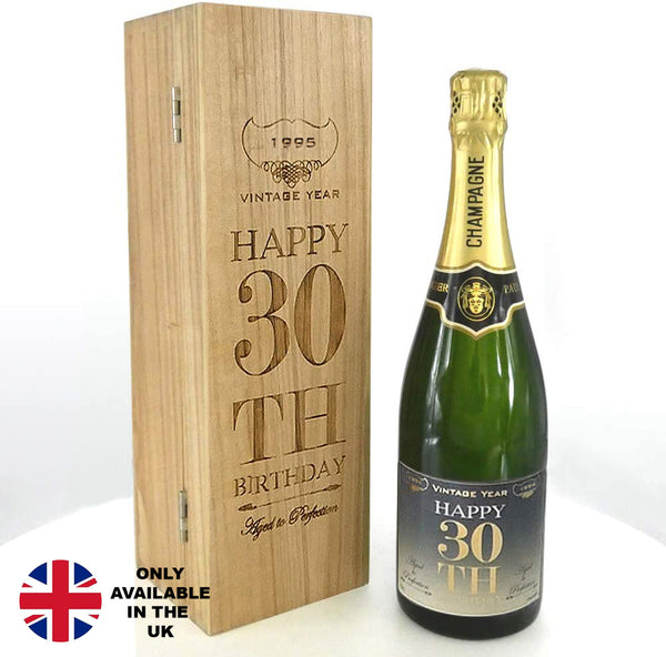 english factory 30th Birthday Gift For Him or Her Personalised 75cl Bottle of Champagne Presented in an Engraved Wooden Box 1995