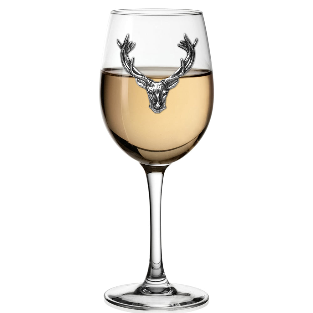English Factory 350ml Wine Glass Personalised Gift With Pewter Stag Head