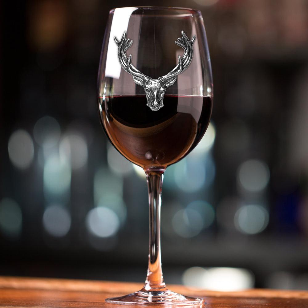 English Factory 350ml Wine Glass Personalised Gift With Pewter Stag Head