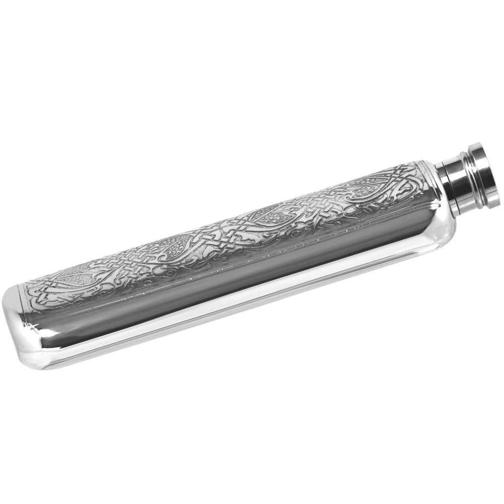 English Factory 3oz Slimline Pewter Hip Flask With Intricate Celtic Design