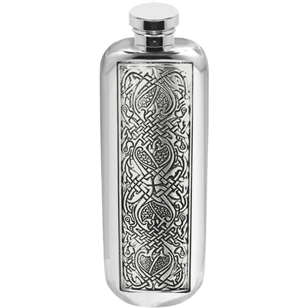 english factory 3oz Slimline Pewter Hip Flask with Intricate Celtic Design