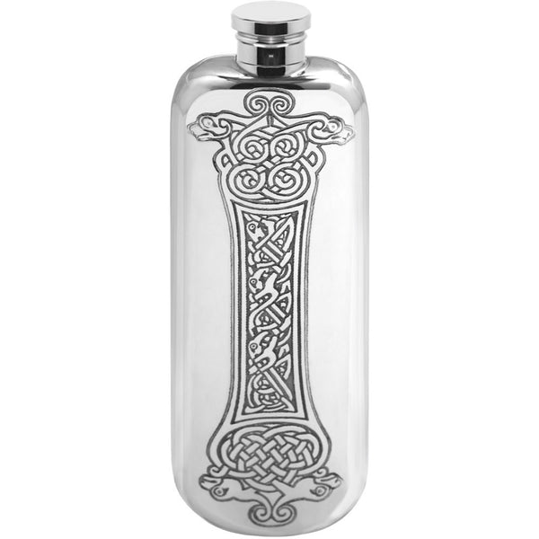 english factory 3oz Slimline Pewter Hip Flask with Intricate Celtic Design