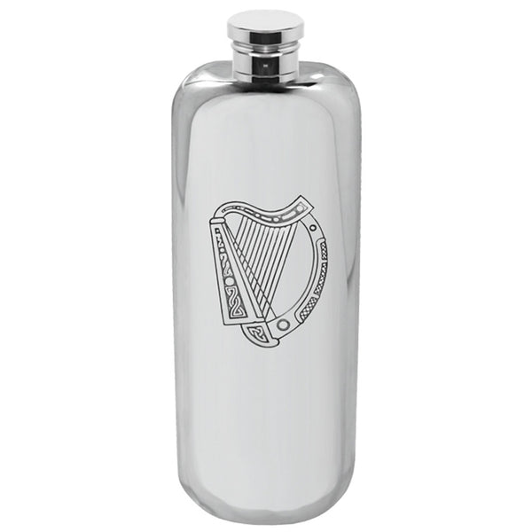 english factory 3oz Slimline Pewter Hip Flask with Irish Harp Design