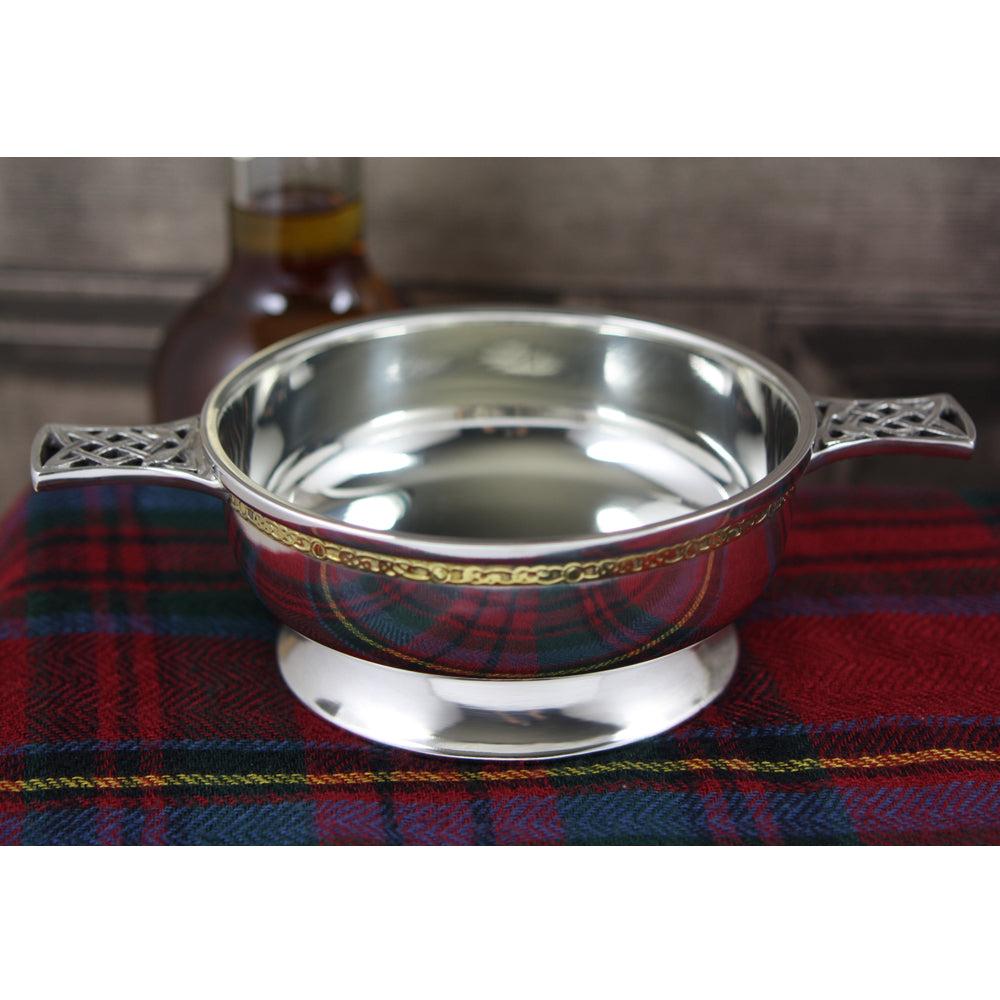 English Factory 4.5 Inch Brass Celtic Band Pewter Quaich Bowl