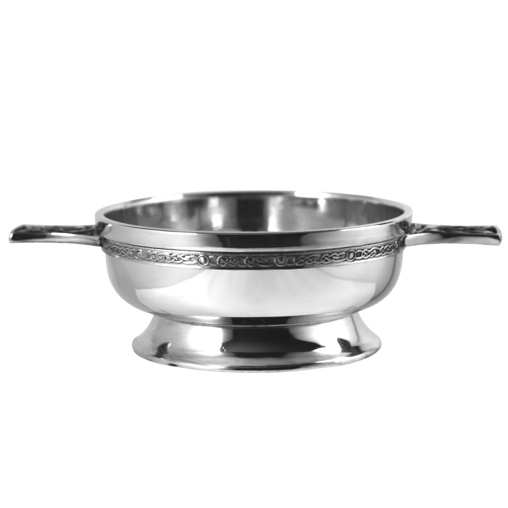 English Factory 4.5 Inch Celtic Knot Handle Pewter Quaich Bowl