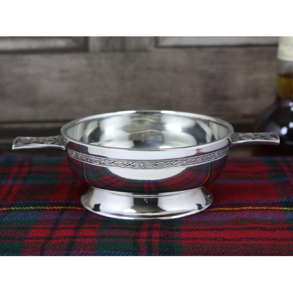 English Factory 4.5 Inch Celtic Knot Handle Pewter Quaich Bowl