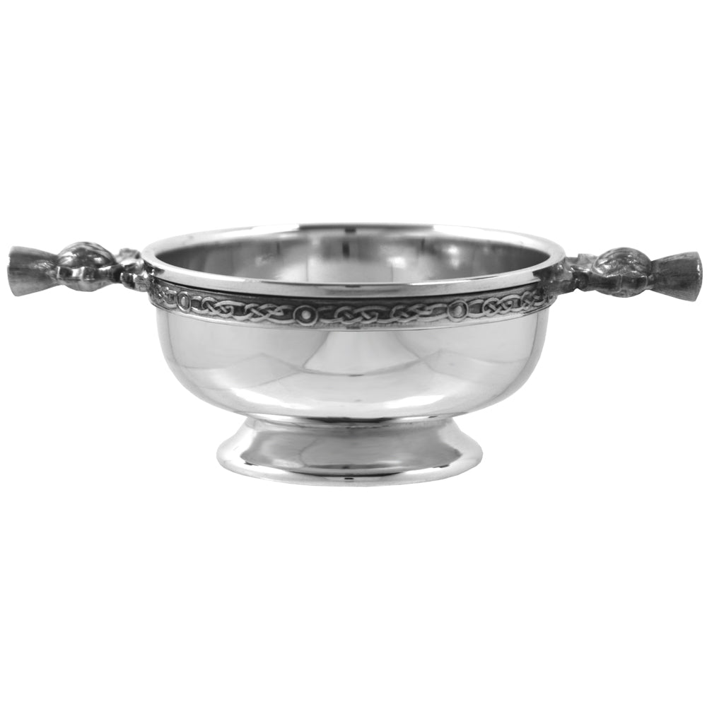 English Factory 4.5 Inch Scottish Thistle Handle Pewter Quaich Bowl