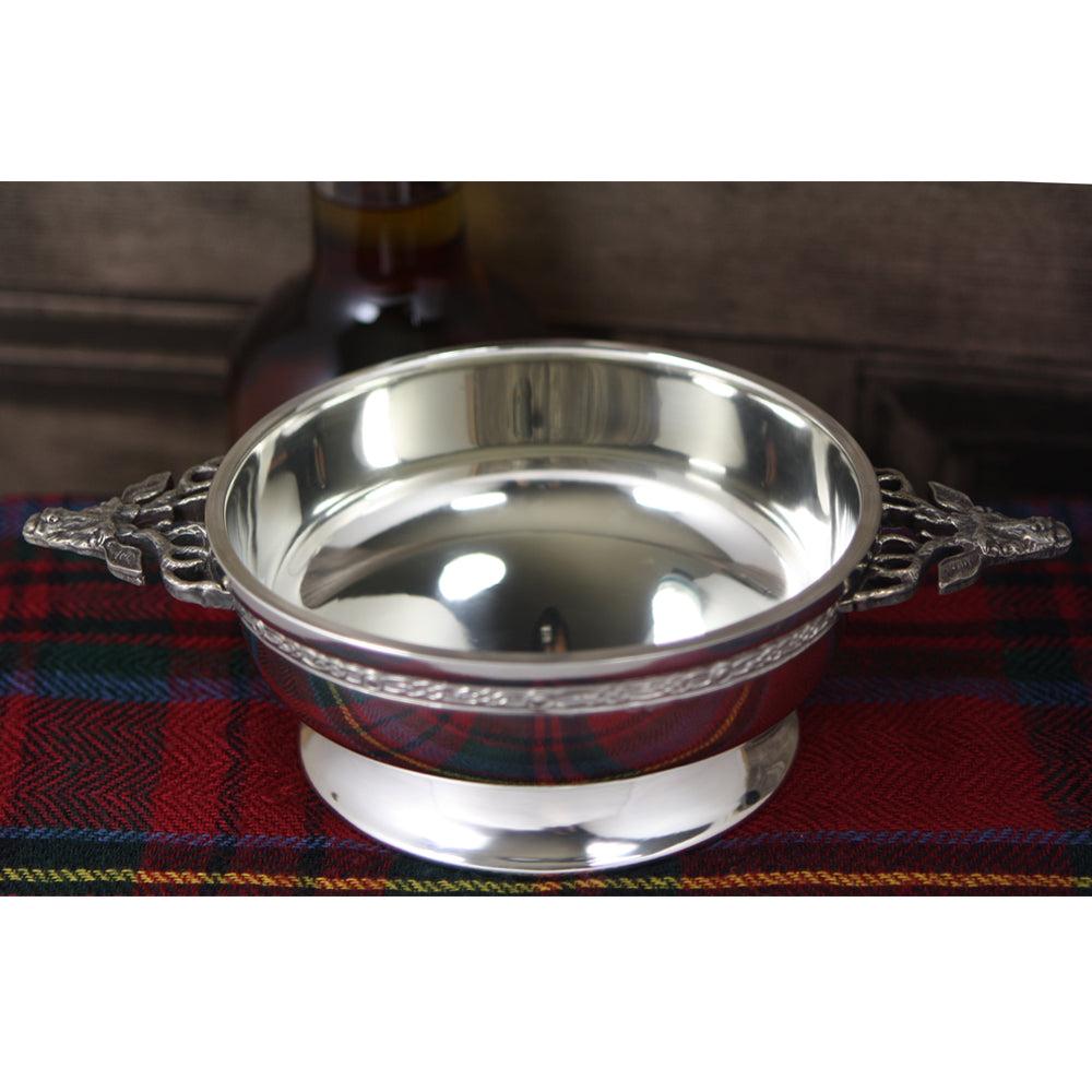 English Factory 4.5 Inch Stag Handle Pewter Quaich Bowl