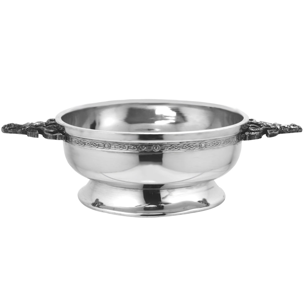 English Factory 4.5 Inch Stag Handle Pewter Quaich Bowl