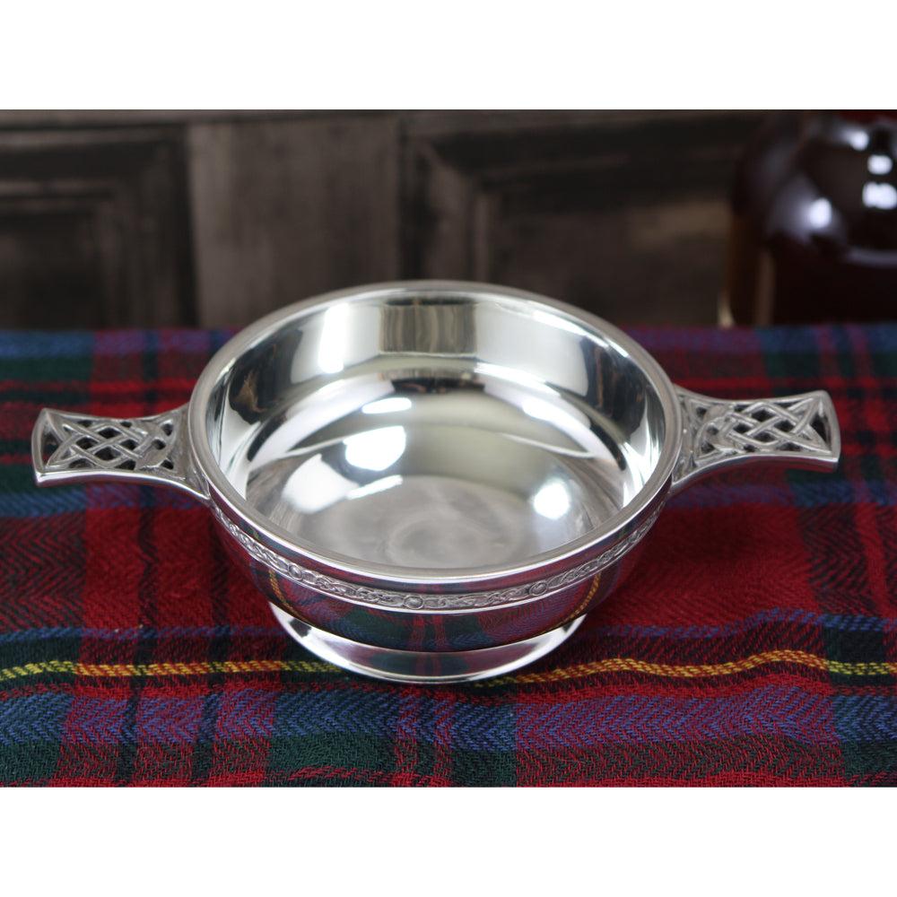 English Factory 4 Inch Celtic Knot Handle Pewter Quaich Bowl