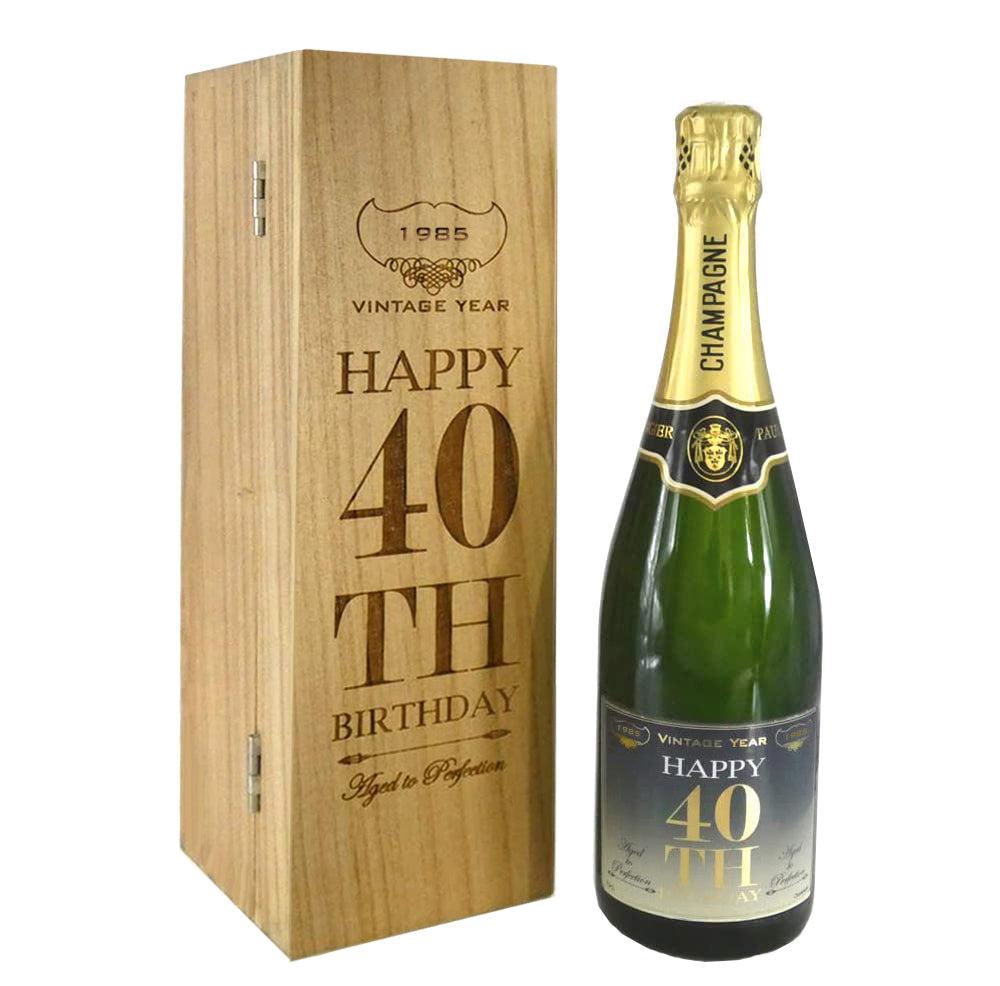 English Factory 40th Birthday Gift For Him Or Her Personalised 75cl Bottle Of Champagne Presented In An Engraved Wooden Box 1985