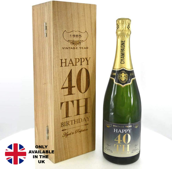 English Factory 40th Birthday Gift For Him Or Her Personalised 75cl Bottle Of Champagne Presented In An Engraved Wooden Box 1985