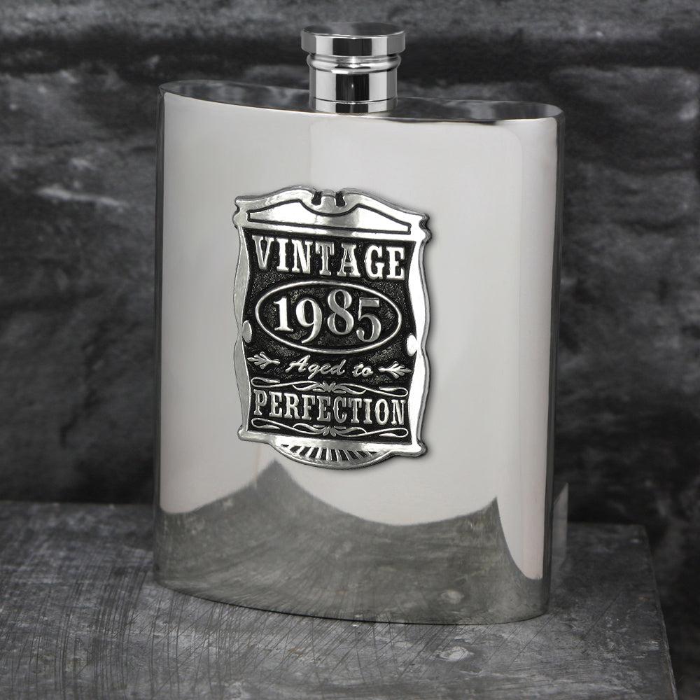 English Factory 40th Birthday Or Anniversary Gift 19845 Vintage Years Pewter Hip Flask