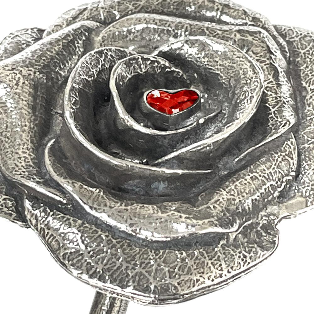 English Factory 40th Ruby Wedding Anniversary Everlasting Forever Pewter Rose With Swarovski Heart Crystal Keepsake Gift