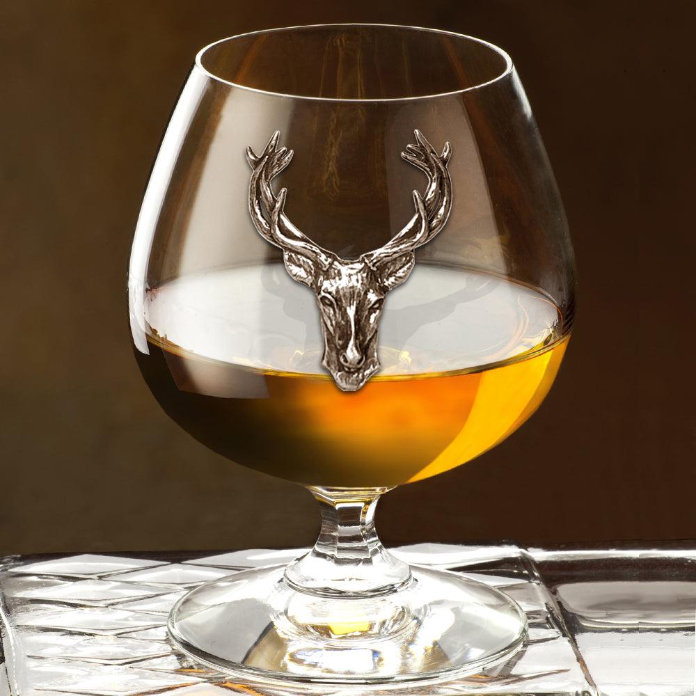 English Factory 410ml Brandy Cognac Snifter Glass Gift With Pewter Stag