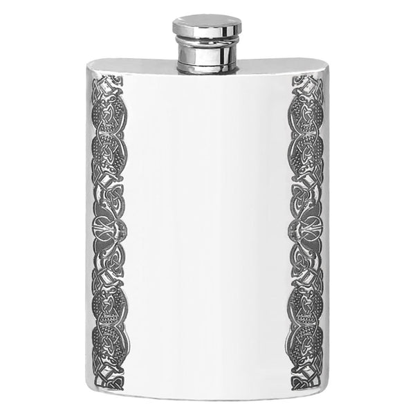 english factory 4oz Pewter Hip Flask with Celtic Design Bands