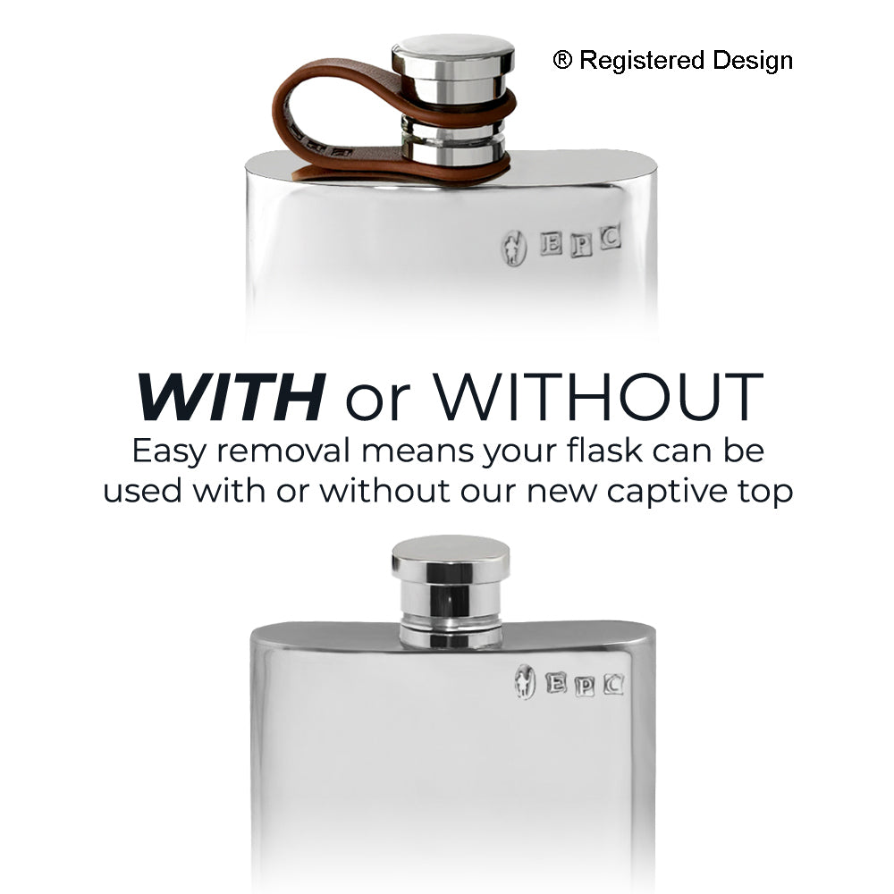 English Factory 4oz Pewter Hip Flask With Leather Captive Top