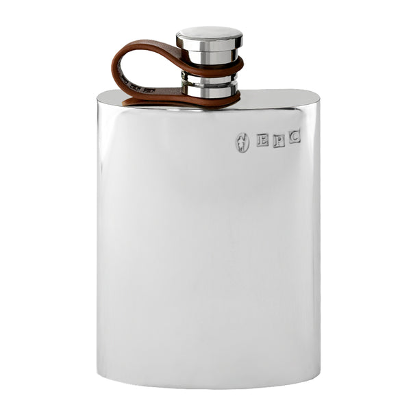 english factory 4oz Pewter Hip Flask with Leather Captive Top