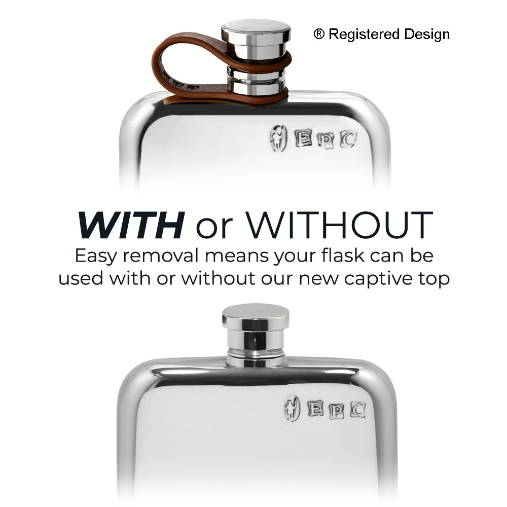 English Factory 4oz Pewter Purse Hip Flask With Leather Captive Top