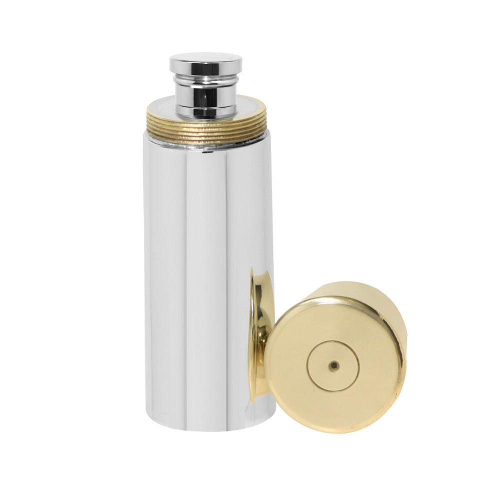 English Factory 4oz Pewter Shotgun Cartridge Hip Flask With Brass Lid